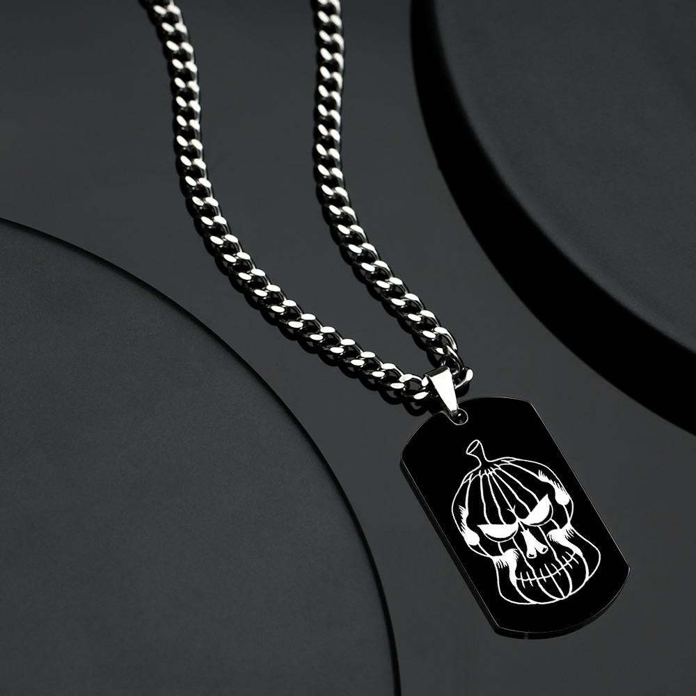 Custom Engraving Necklace Pumpkin Skull Halloween Luxury Military Style