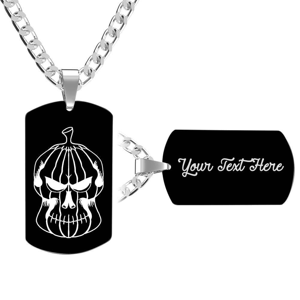 Custom Engraving Necklace Pumpkin Skull Halloween Luxury Military Style