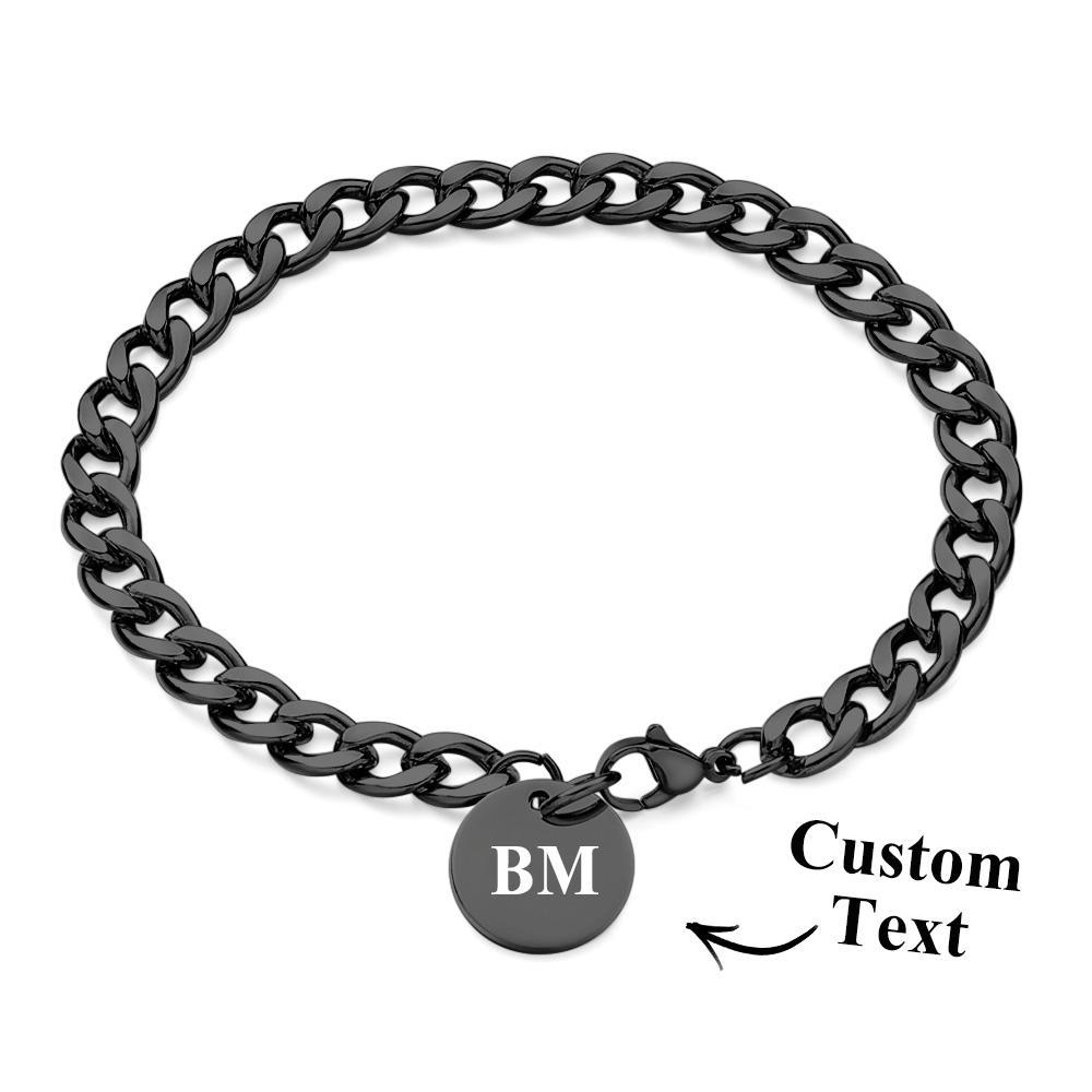 Engraved Initials Thick Cuban Chain Link Bracelet Stainless Steel Bracelet for Men - soufeelus