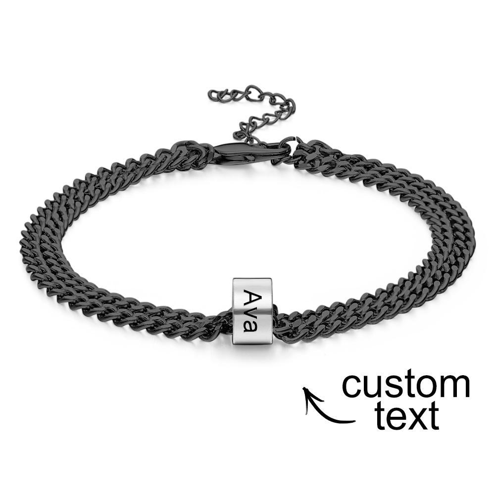 Personalized Men's 5 Names Beads Bracelet for Dad Custom Black Double Chain Two Layers Bracelet - soufeelus