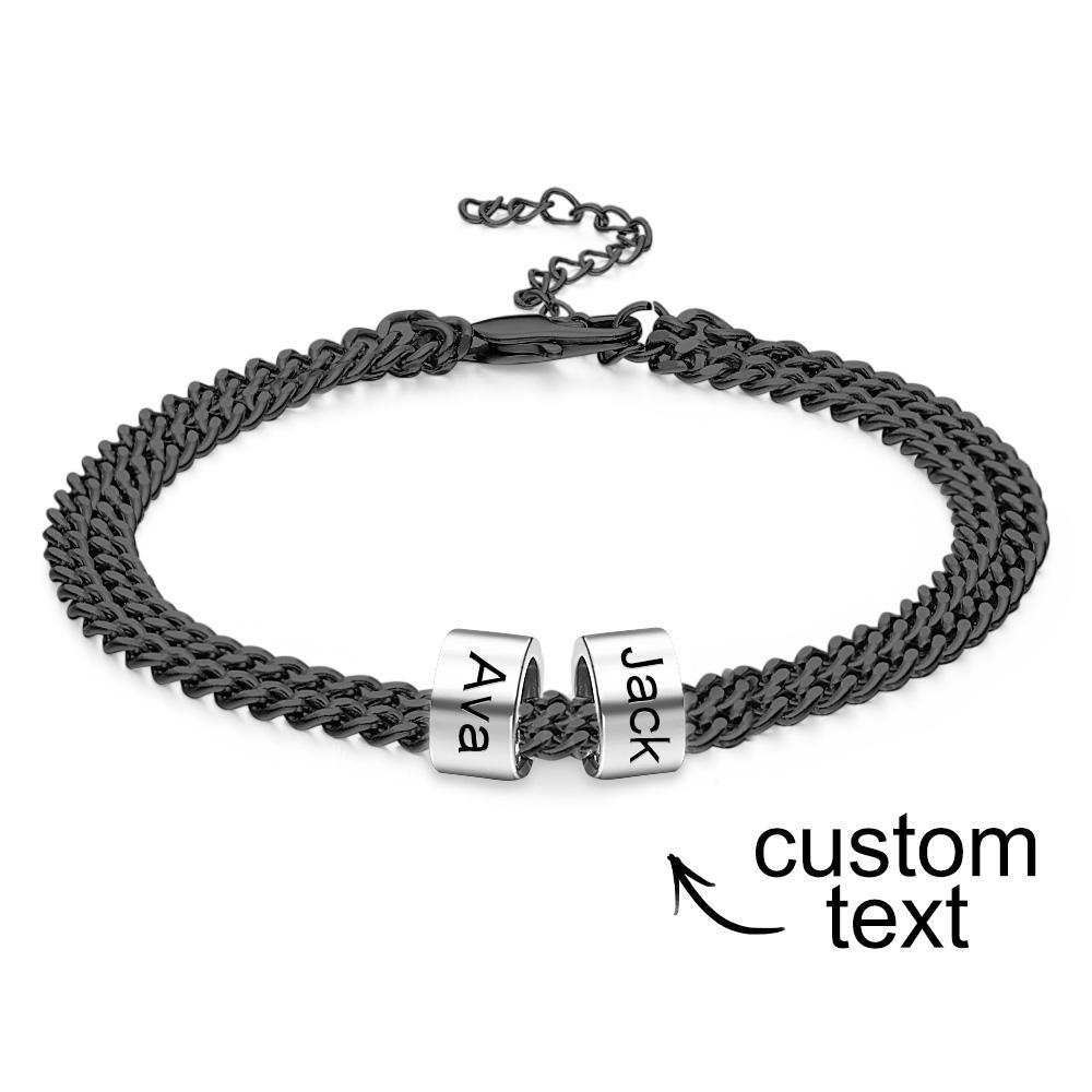 Personalized Men's 5 Names Beads Bracelet for Dad Custom Black Double Chain Two Layers Bracelet - soufeelus