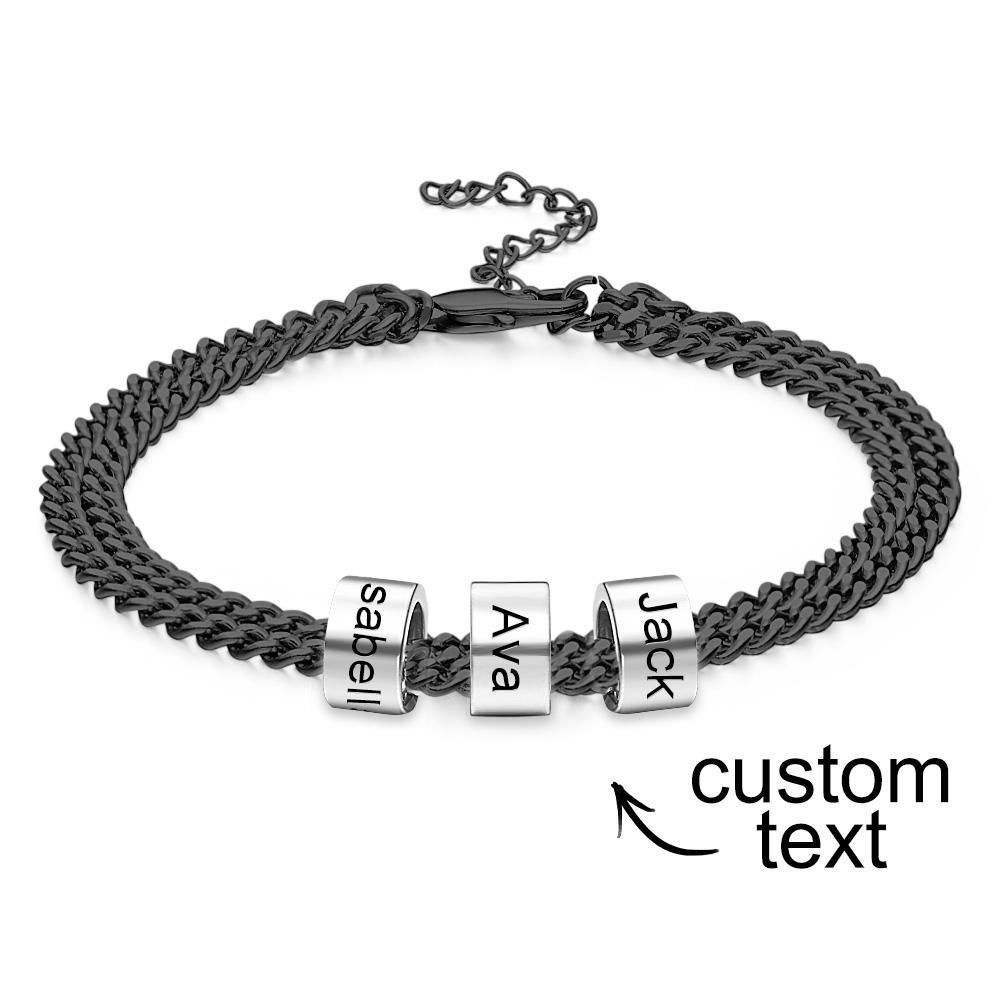 Personalized Men's 5 Names Beads Bracelet for Dad Custom Black Double Chain Two Layers Bracelet - soufeelus