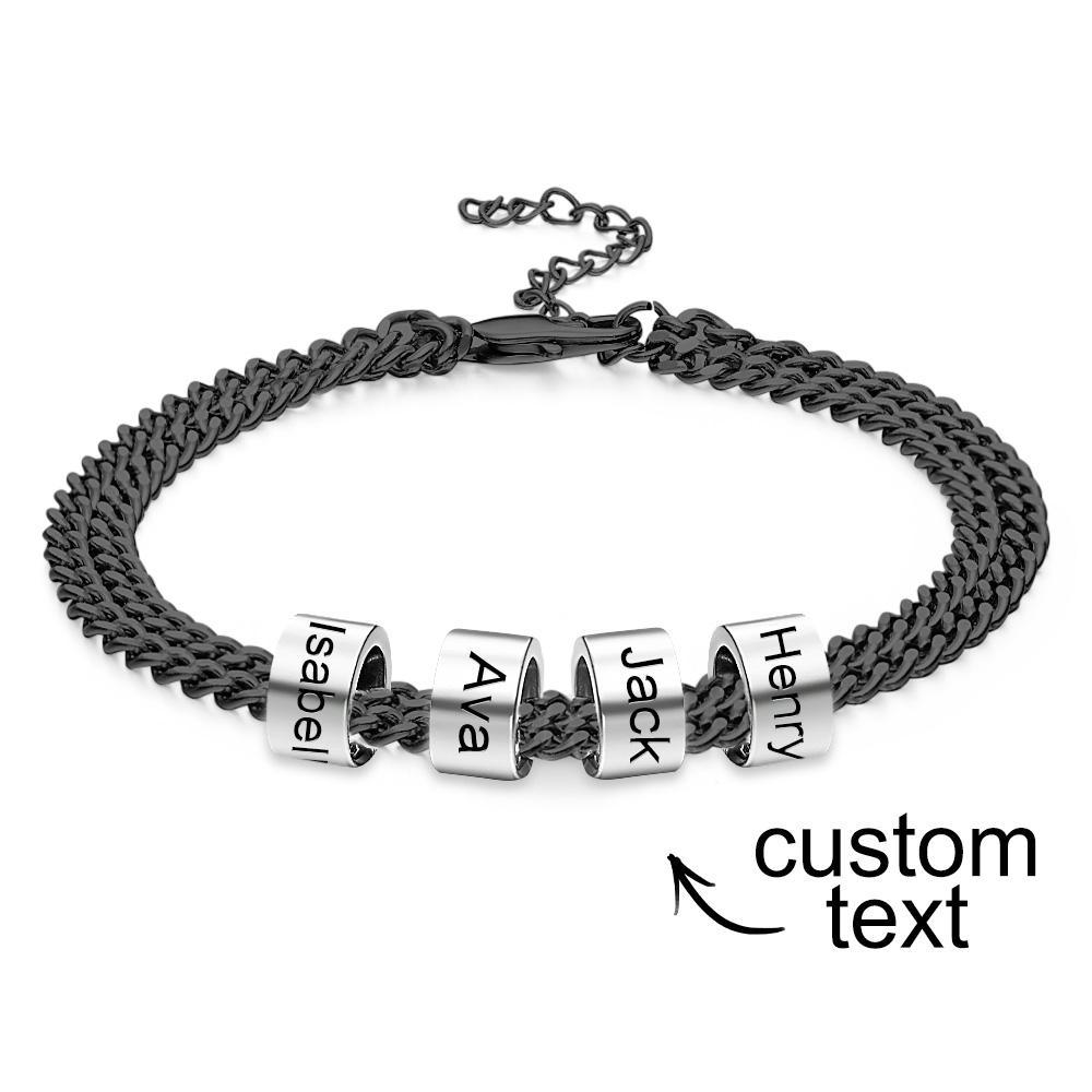 Personalized Men's 5 Names Beads Bracelet for Dad Custom Black Double Chain Two Layers Bracelet - soufeelus