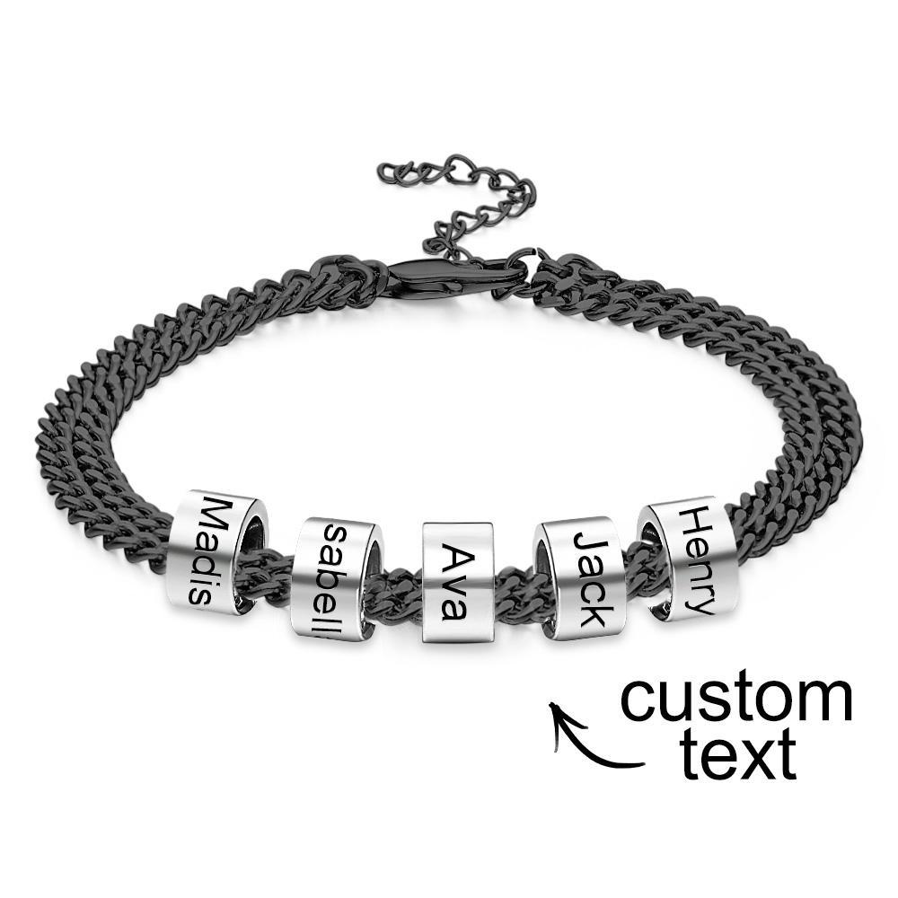 Personalized Men's 5 Names Beads Bracelet for Dad Custom Black Double Chain Two Layers Bracelet - soufeelus
