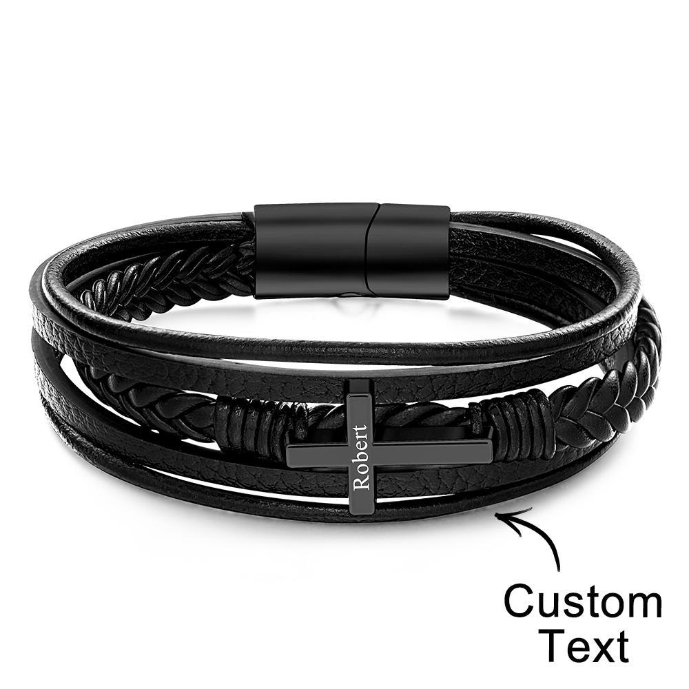 Classic Style Cross Men Bracelet Multi Layer Stainless Steel Leather Bangles for Friend Fashion Jewelry Gifts - soufeelus