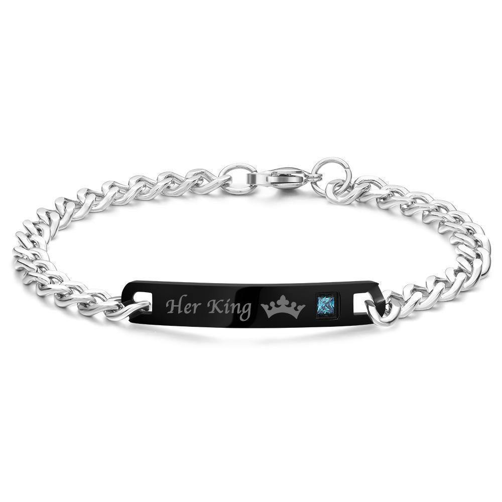 Engraved Bracelet ID Bracelet with Crown Your King for Boyfriend/Husband - soufeelus