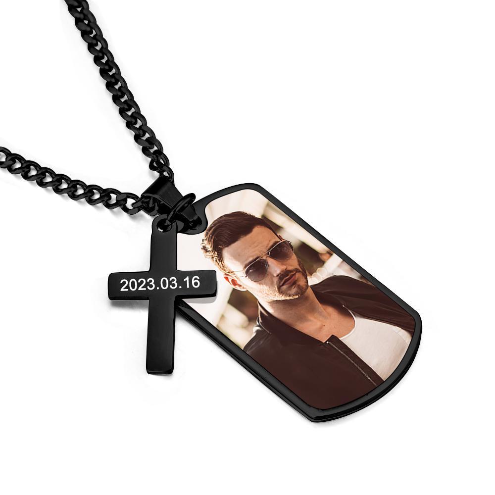 Personalized Portrait Necklace for Men Custom Photo and Engraving Necklace Gift for Boyfriend