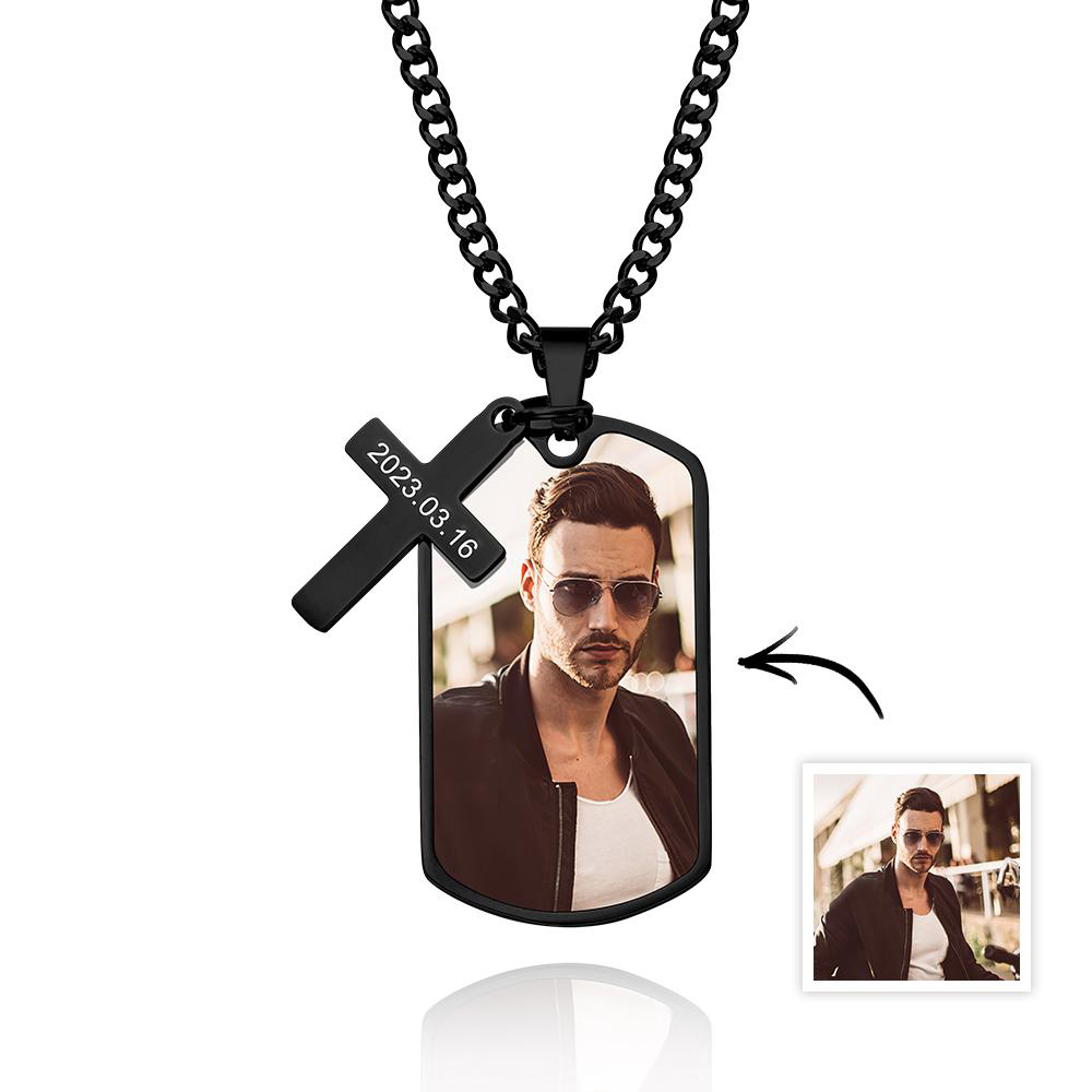 Personalized Portrait Necklace for Men Custom Photo and Engraving Necklace Gift for Boyfriend
