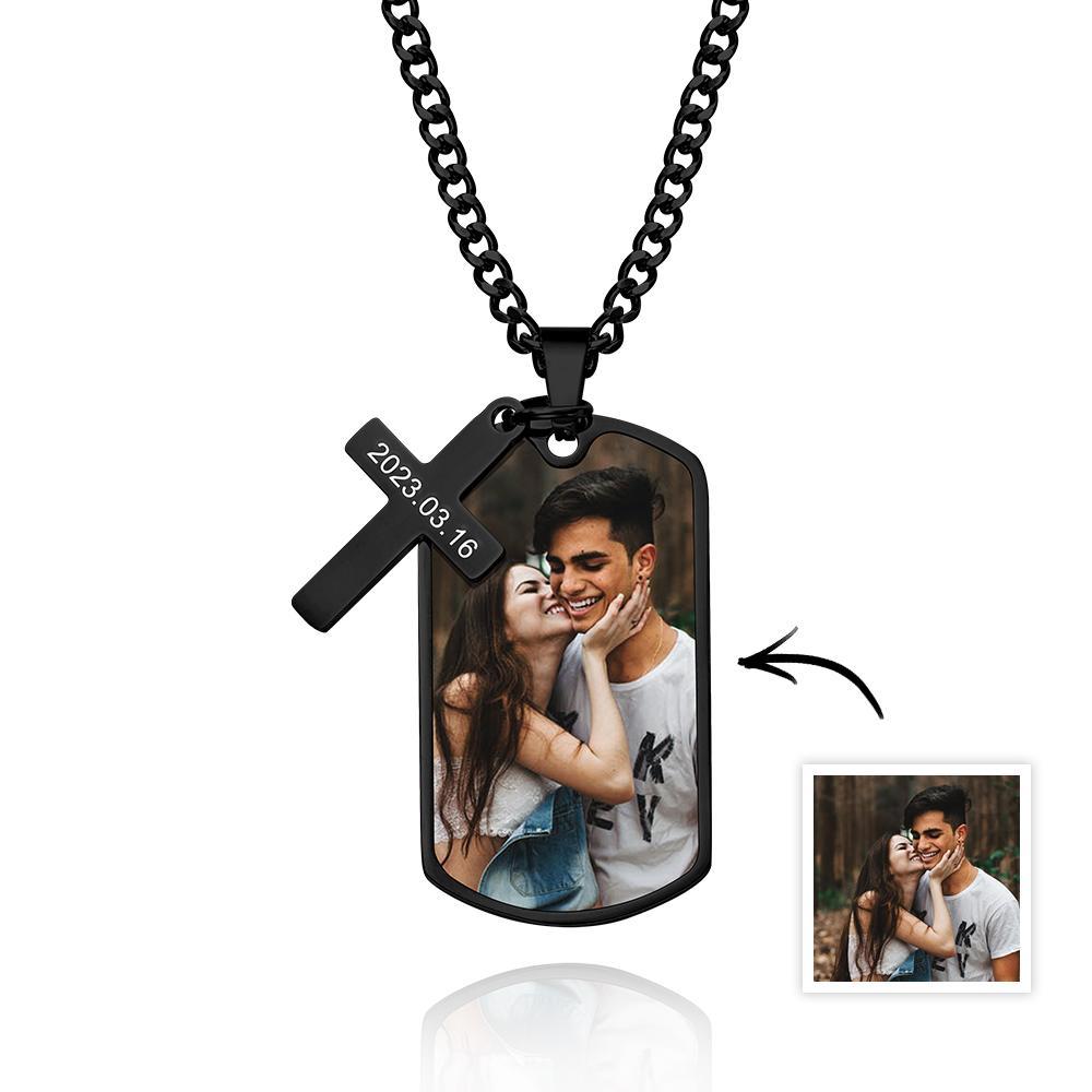 Personalized Necklace for Men Custom Photo and Engraving Necklace Couple Gift