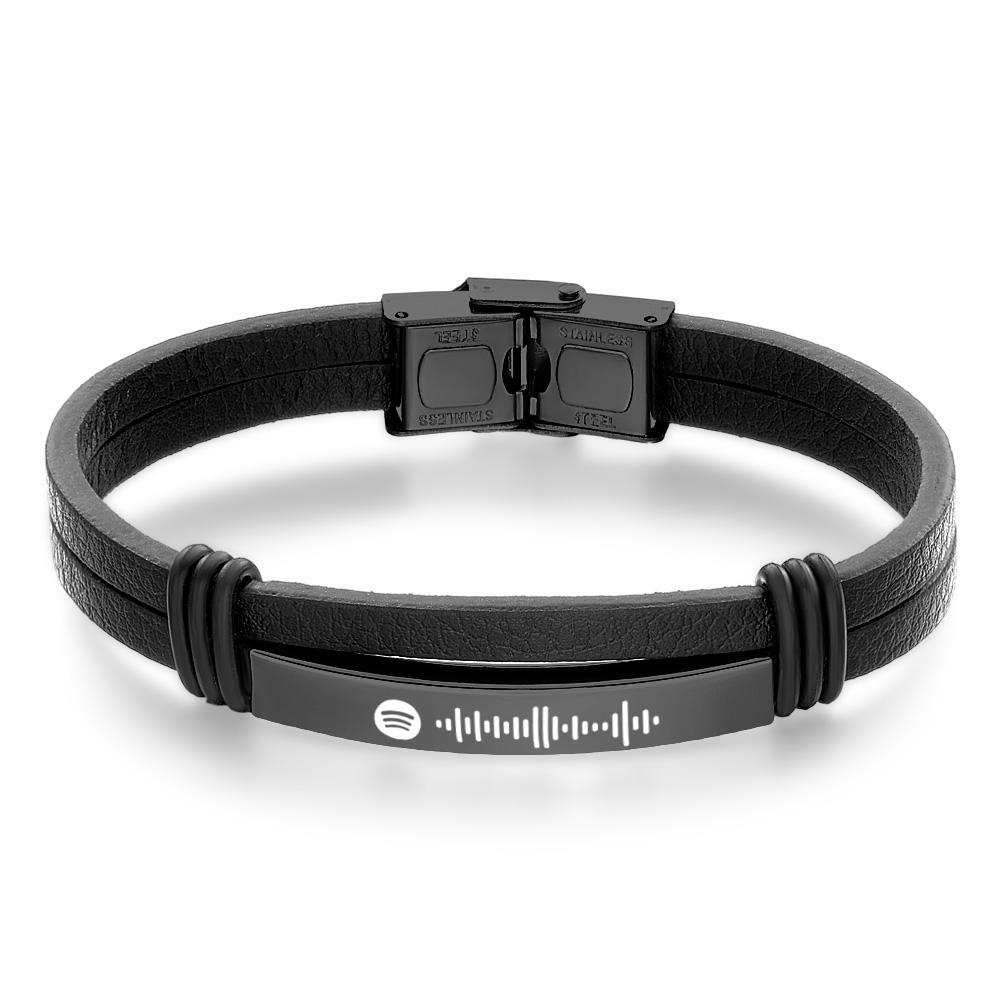 Personalized Mens Music Code Leather Bracelet Jewelry Bar Bracelet for Men - soufeelus