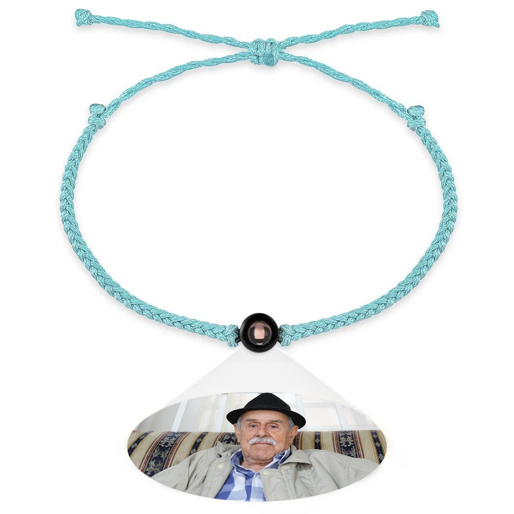 Personalized Photo Projection Couple Bracelet Braided Black Rope Bracelet Gift for Parents and Grandparents detail
