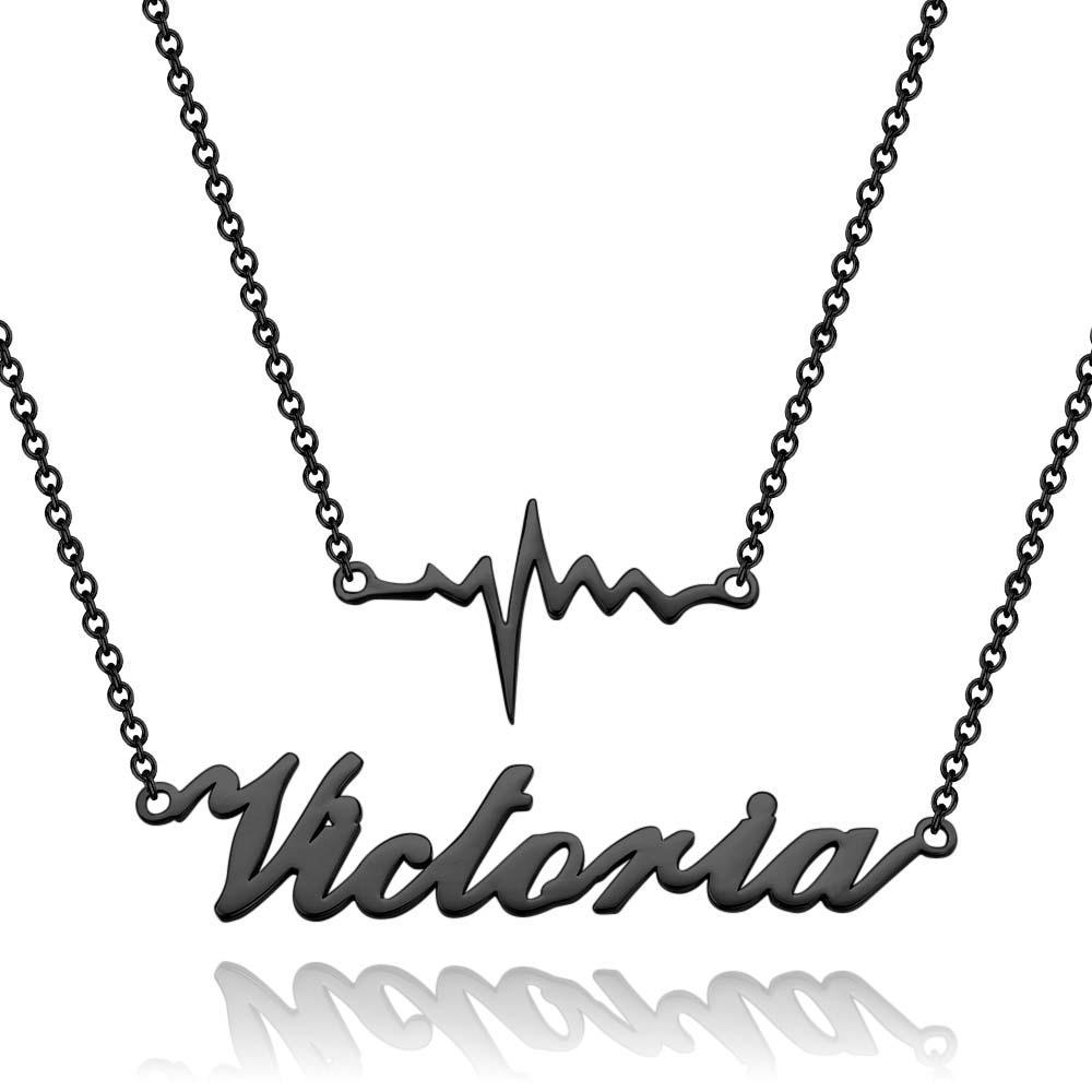 "Our Love" Two Interconnected Chains Lightning Necklace Personalized Name Necklace - soufeelus