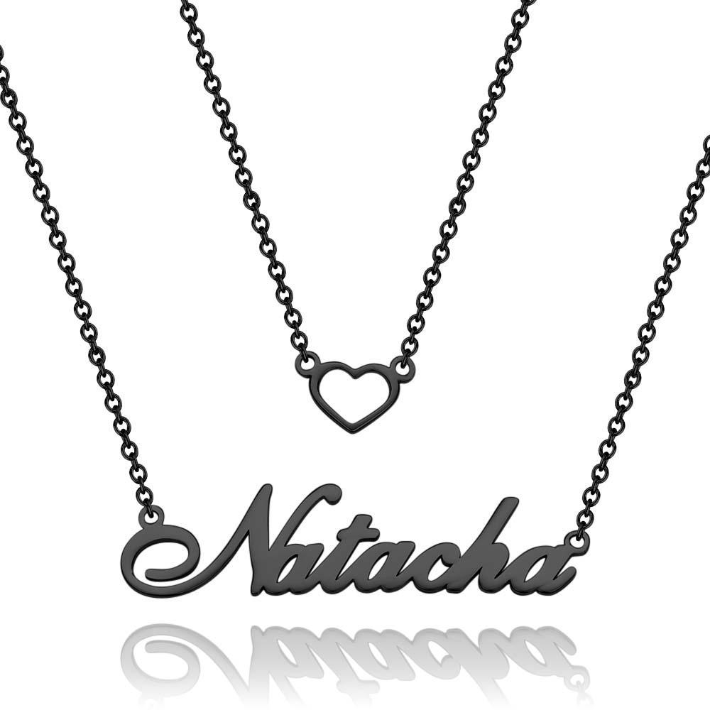 "Give My Heart To You" Personalized Heart Double Chain Name Necklace Unique Gift for Girlfriend - soufeelus
