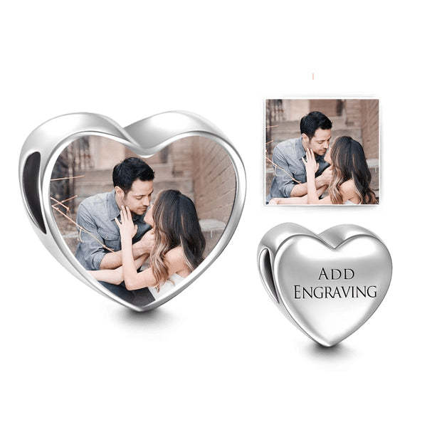 Engraved Heart Photo Charm
