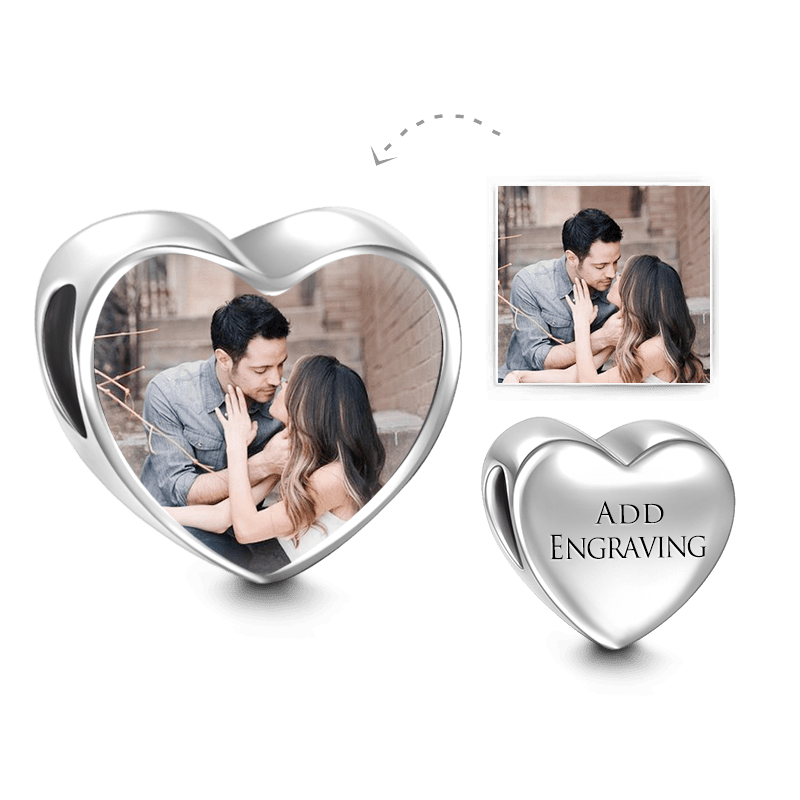 Engraved Heart Photo Charm
