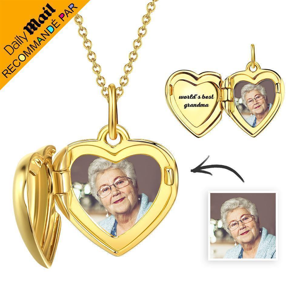 Engraved Heart Photo Locket Necklace 14k Gold Plated - Daily Mail Recommended - soufeelus