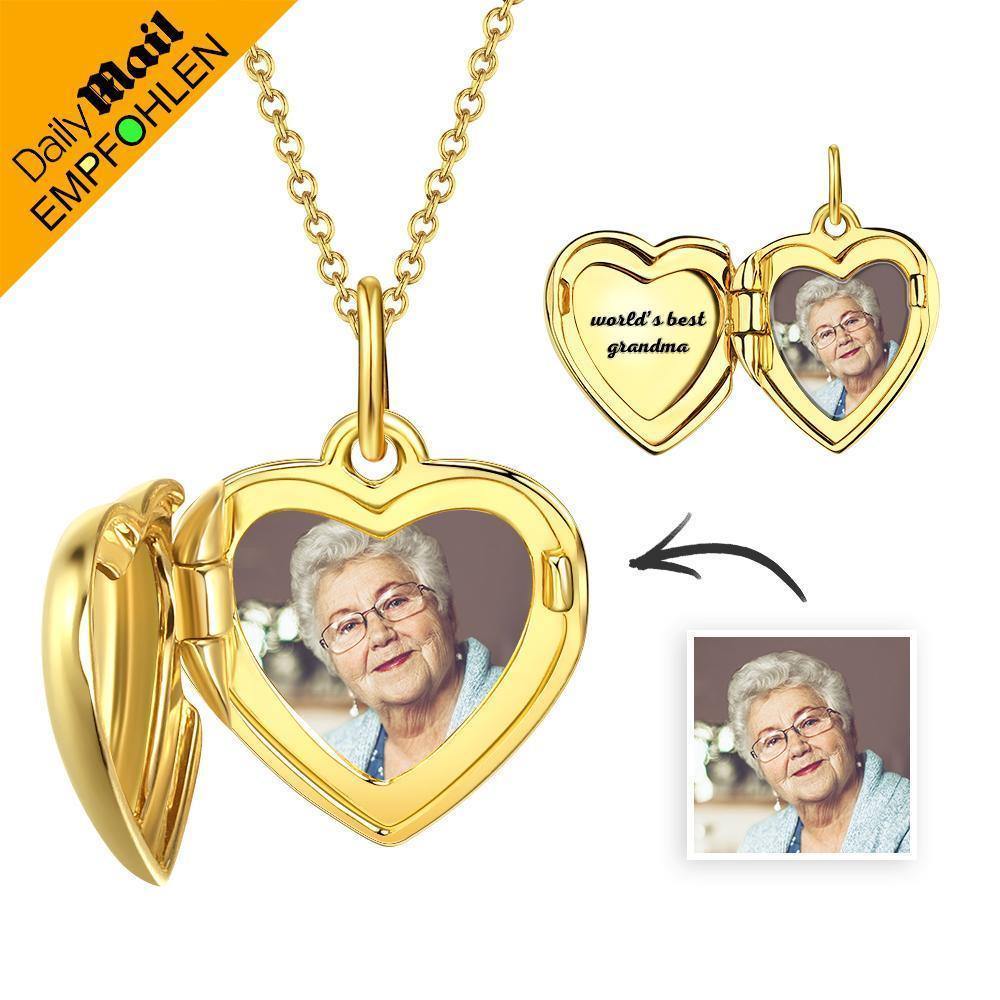 Engraved Heart Photo Locket Necklace 14k Gold Plated - Daily Mail Recommended - soufeelus