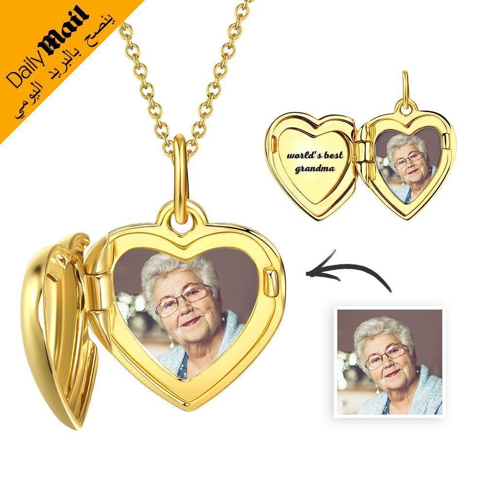 Engraved Heart Photo Locket Necklace 14k Gold Plated - Daily Mail Recommended - soufeelus