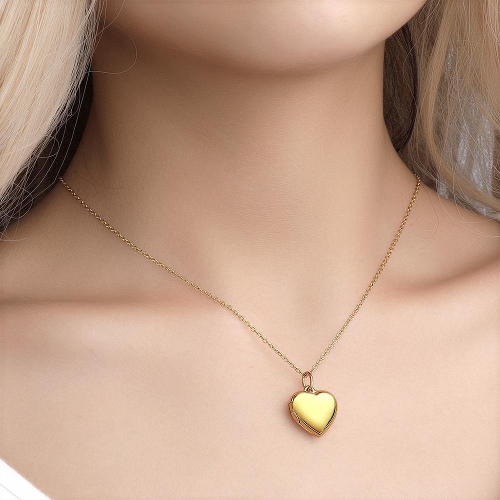 Engraved Heart Photo Locket Necklace 14k Gold Plated - Daily Mail Recommended - soufeelus