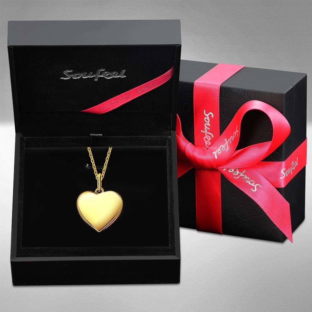 Engraved Heart Photo Locket Necklace 14k Gold Plated Silver - soufeelus