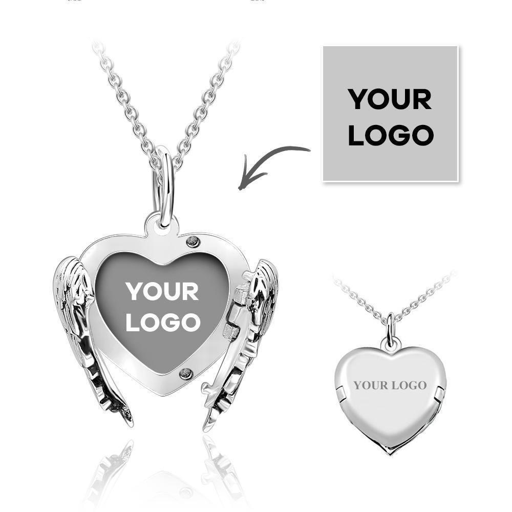 Engravable Photo Locket Necklace with Heart Angel Wings Memorial - soufeelus