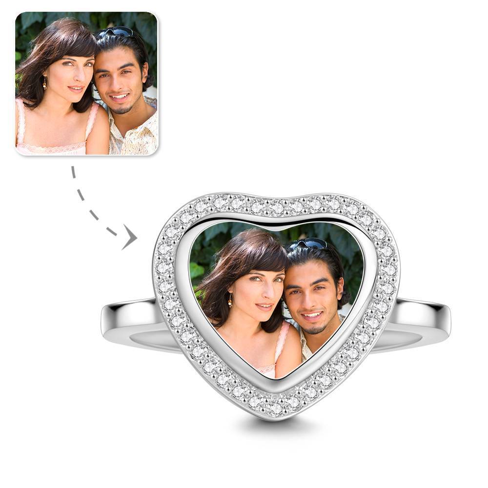 Heart Photo Ring Silver Couple Gift