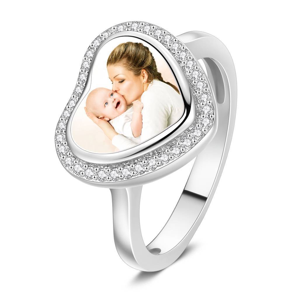 Photo Ring Heart Shaped Silver Mother S Gift