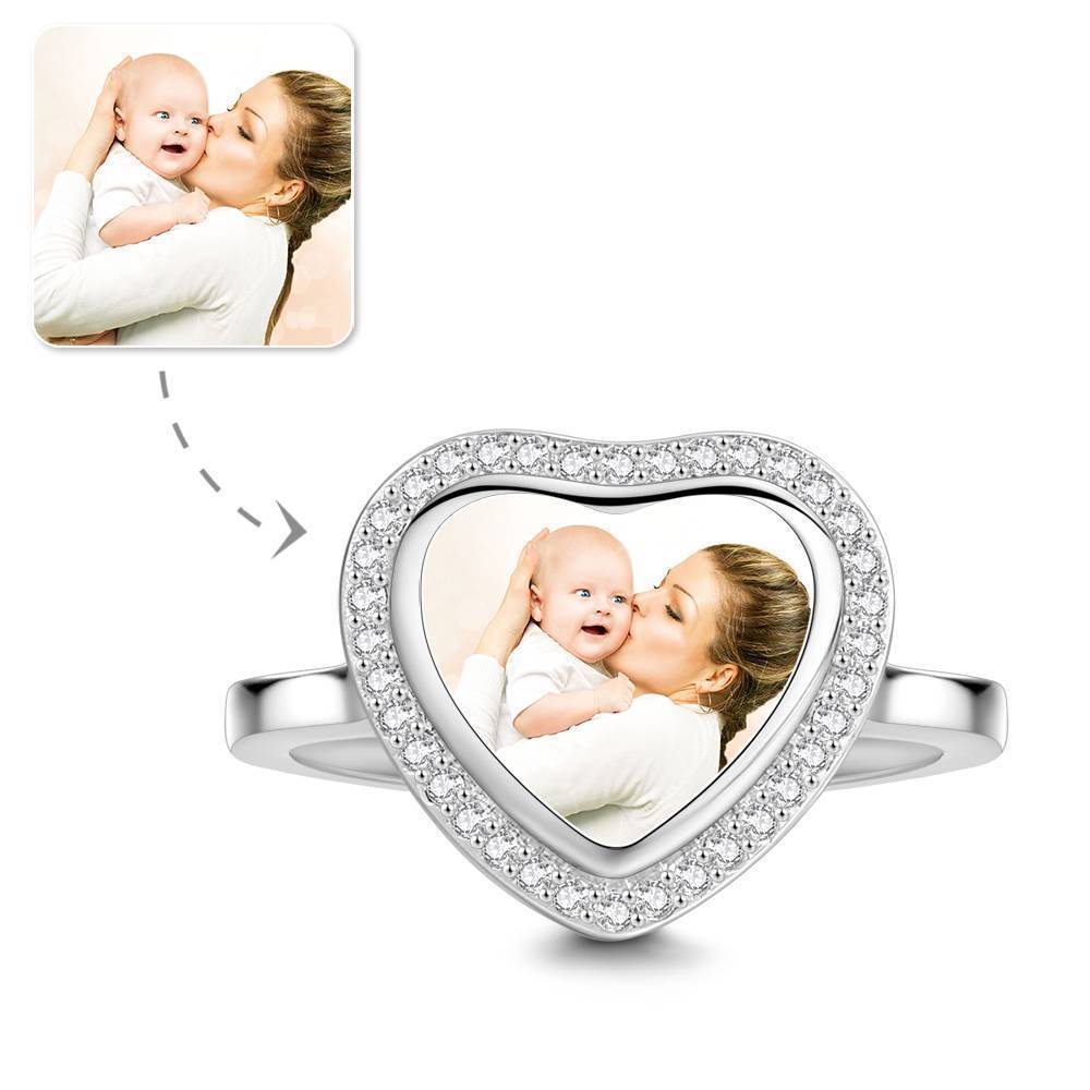 Photo Ring Heart Shaped Silver Mother S Gift