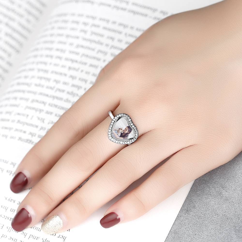 Photo Ring Silver Heart Unique Gift