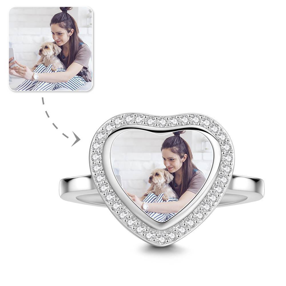 Photo Ring Silver Heart Unique Gift