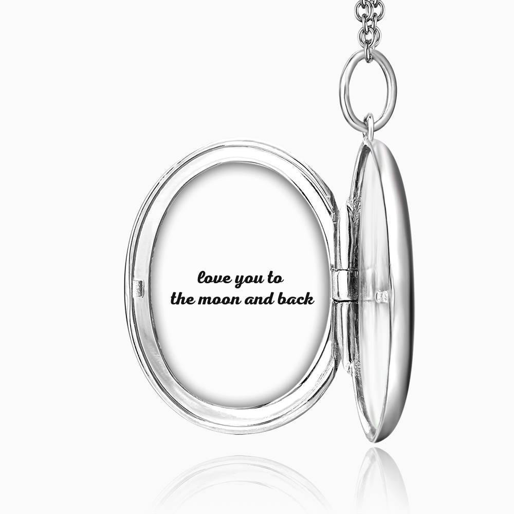 Oval Photo Locket Necklace with Engraving Platinum Plated - soufeelus