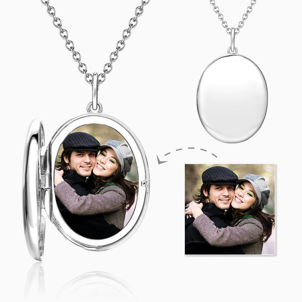 Oval Photo Locket Necklace with Engraving 14k Gold Plated - soufeelus