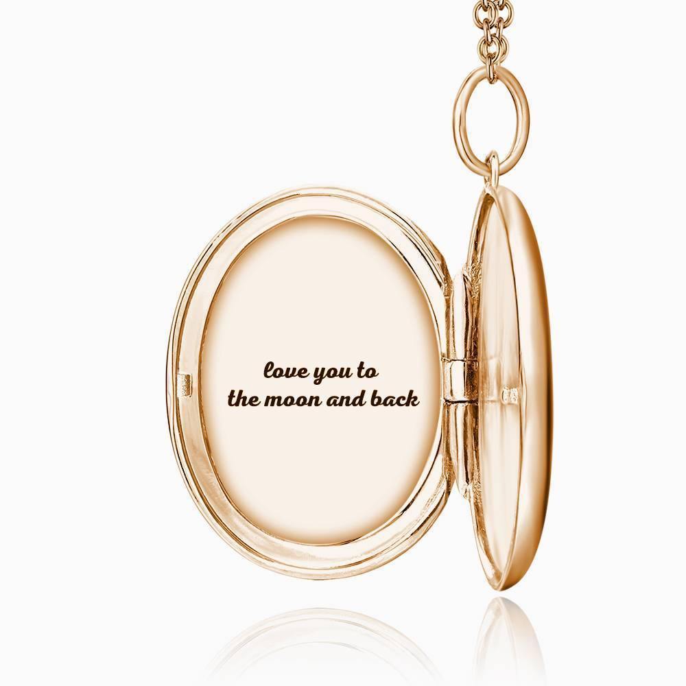 Oval Photo Locket Necklace with Engraving Rose Gold Plated - soufeelus