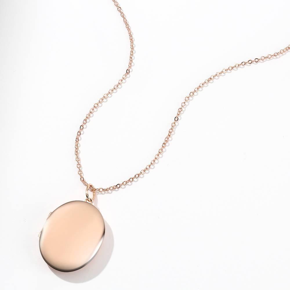 Oval Photo Locket Necklace with Engraving Rose Gold Plated - soufeelus