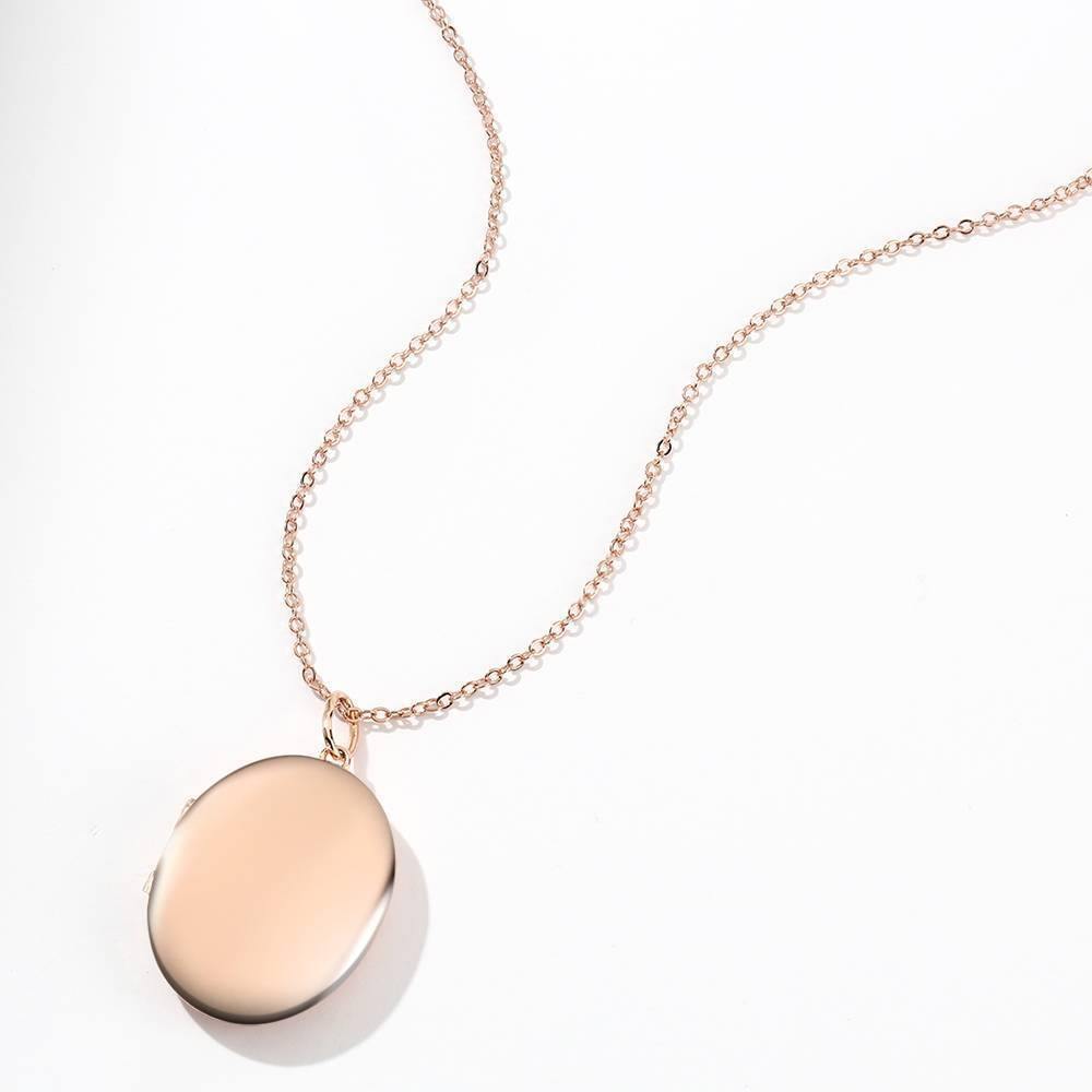 Oval Photo Locket Necklace with Engraving Rose Gold Plated - soufeelus