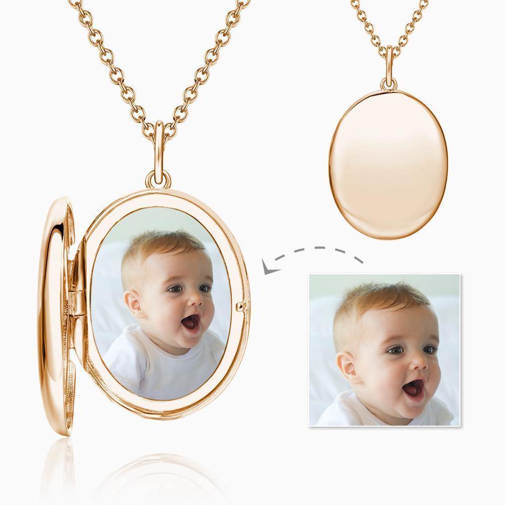 Oval Photo Locket Necklace with Engraving 14k Gold Plated - soufeelus