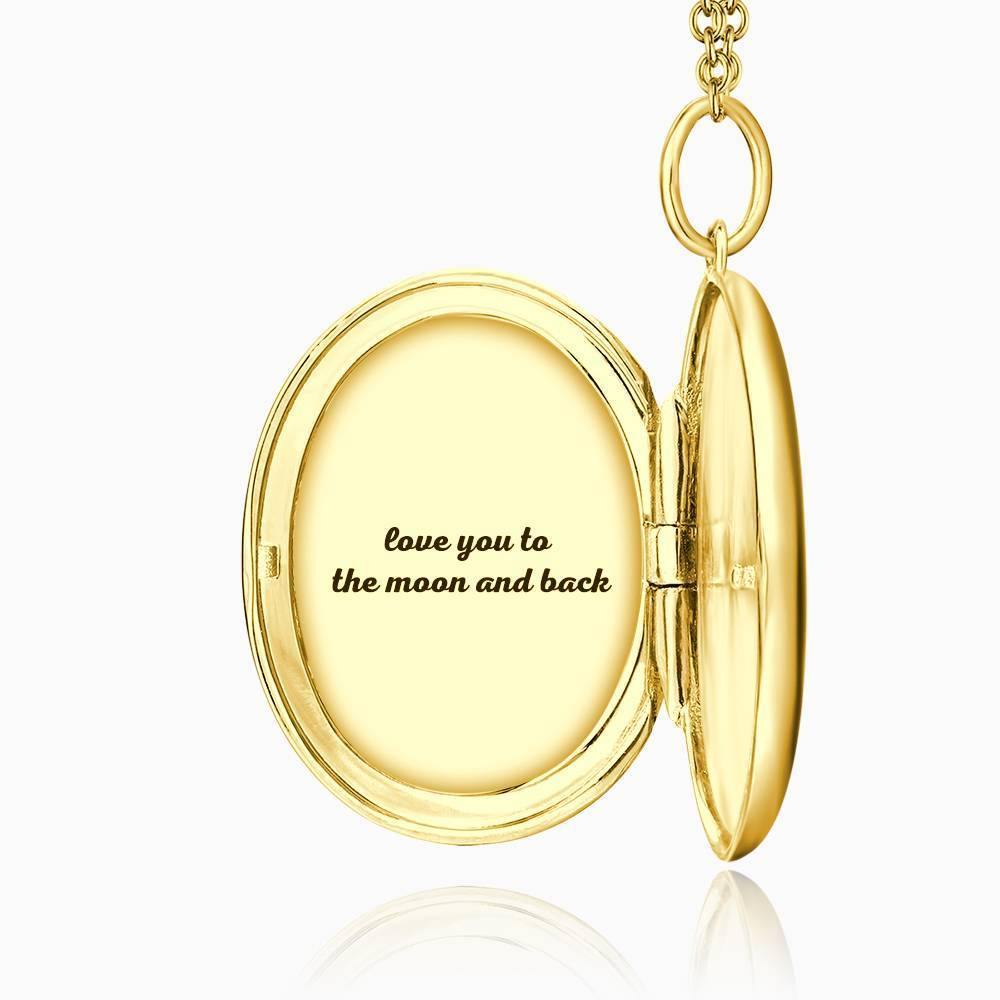 Oval Photo Locket Necklace with Engraving 14k Gold Plated - soufeelus