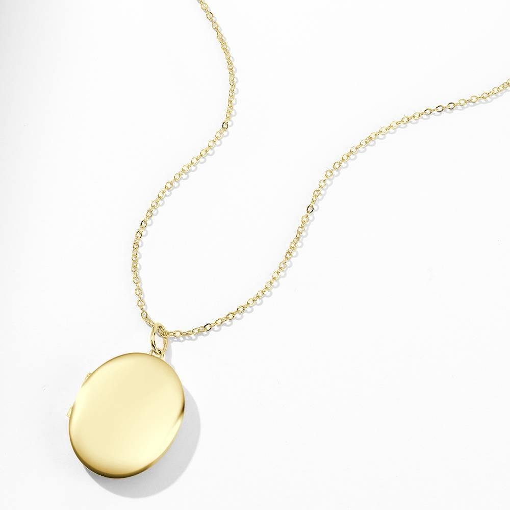 Oval Photo Locket Necklace with Engraving 14k Gold Plated - soufeelus