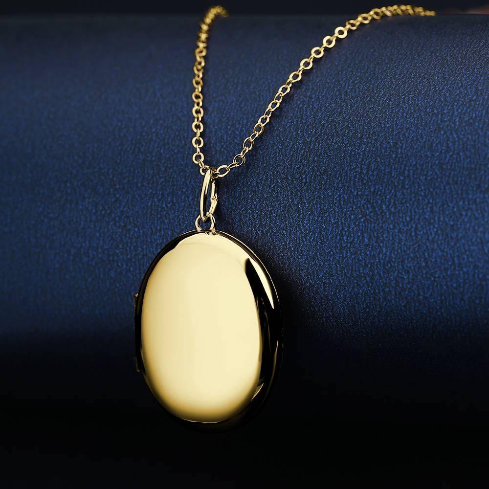 Oval Photo Locket Necklace with Engraving 14k Gold Plated - soufeelus