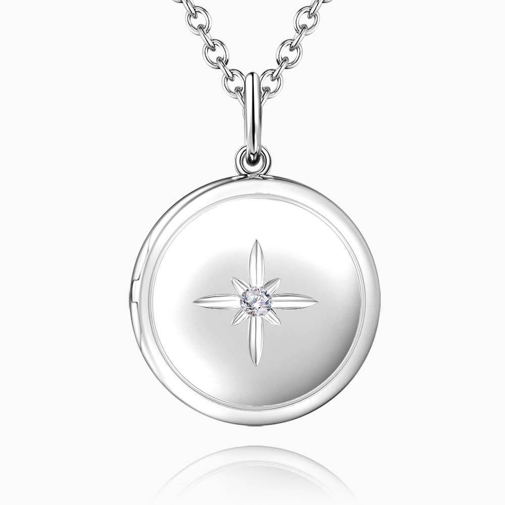 Star Printing Photo Locket Necklace Platinum Plated - soufeelus