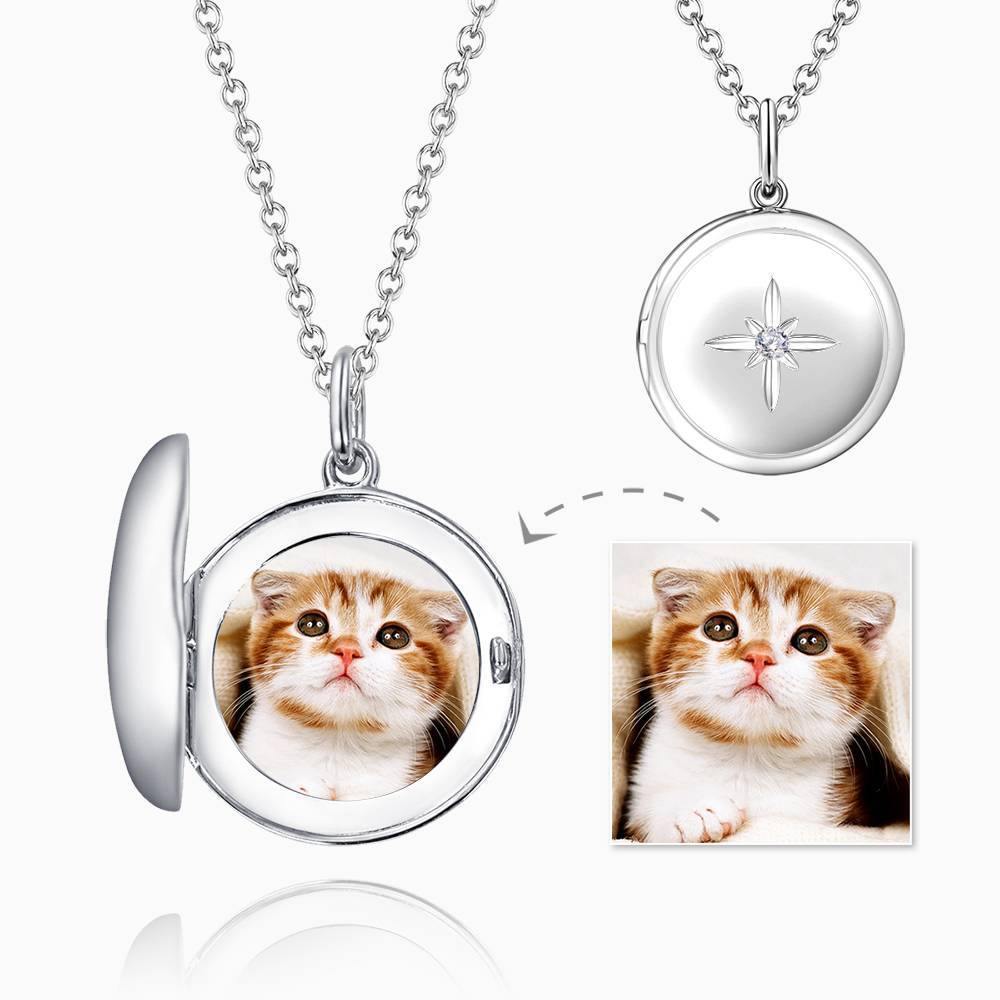 Star Printing Photo Locket Necklace Platinum Plated - soufeelus