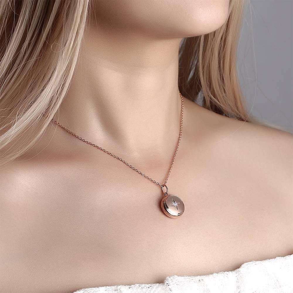 Star Printing Photo Locket Necklace Rose Gold Plated - soufeelus