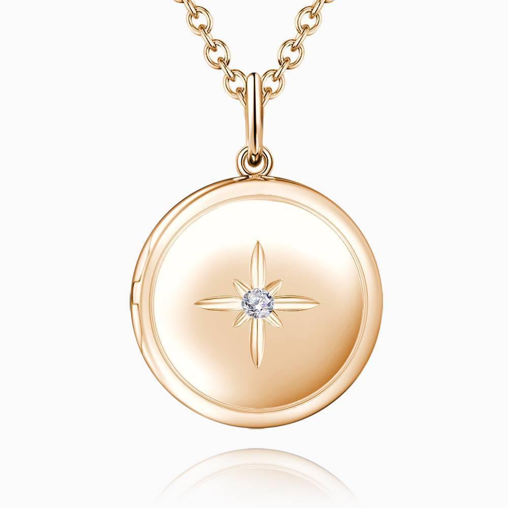 Star Printing Photo Locket Necklace Rose Gold Plated - soufeelus