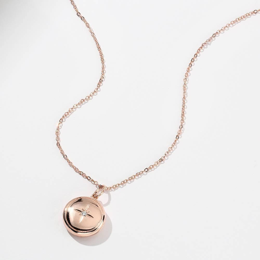 Star Printing Photo Locket Necklace Rose Gold Plated - soufeelus