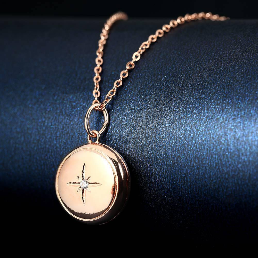 Star Printing Photo Locket Necklace Rose Gold Plated - soufeelus