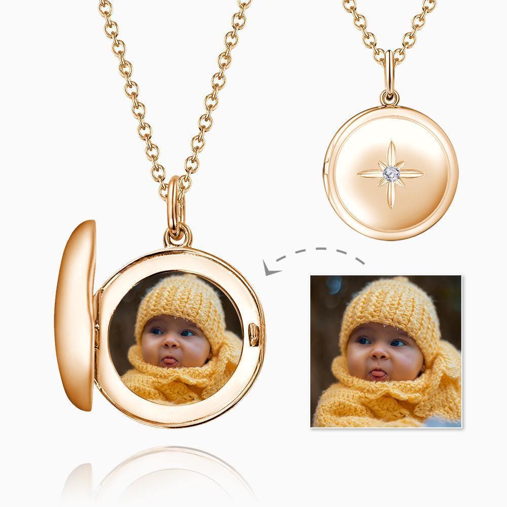 Star Printing Photo Locket Necklace Rose Gold Plated - soufeelus