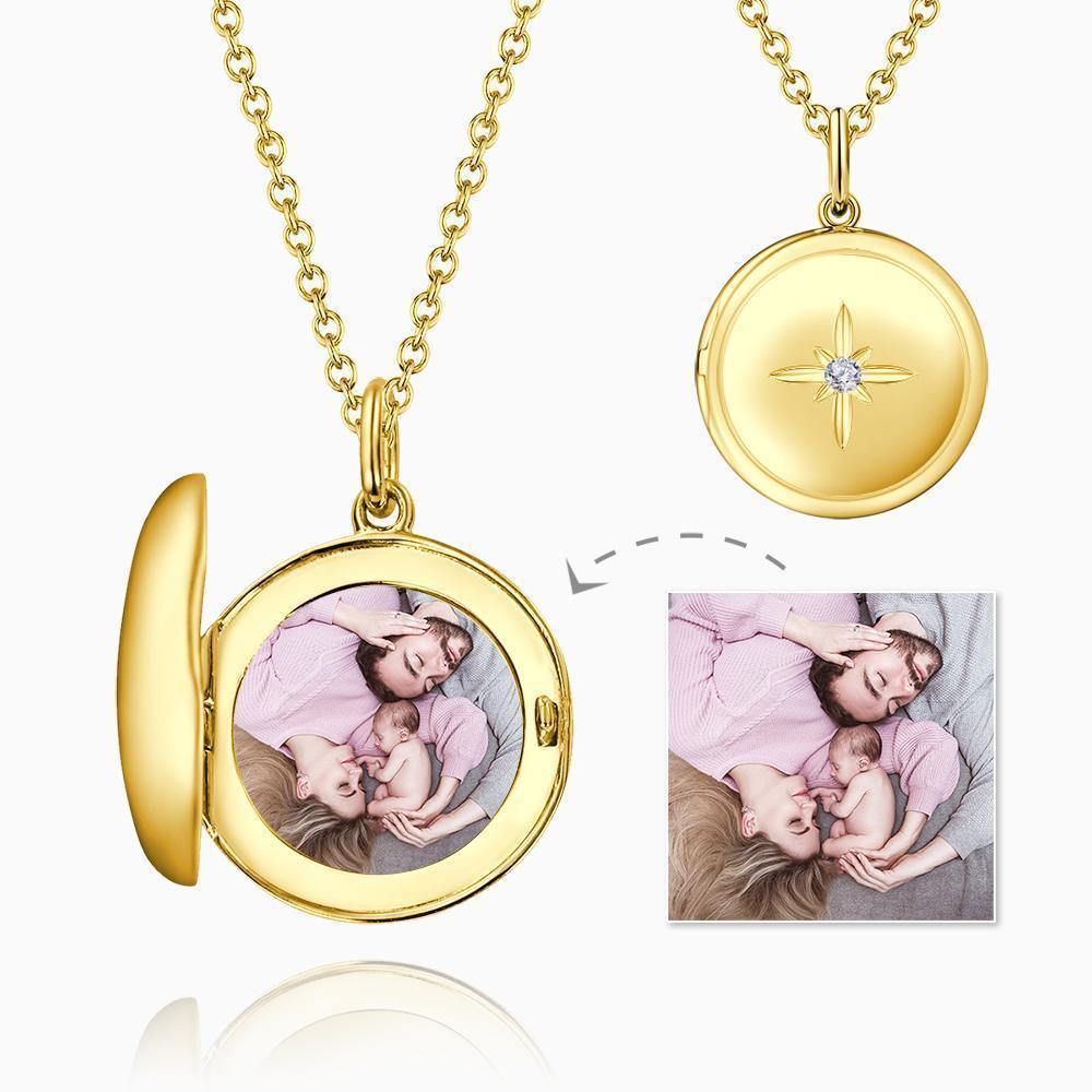 Star Printing Photo Locket Necklace Platinum Plated - soufeelus