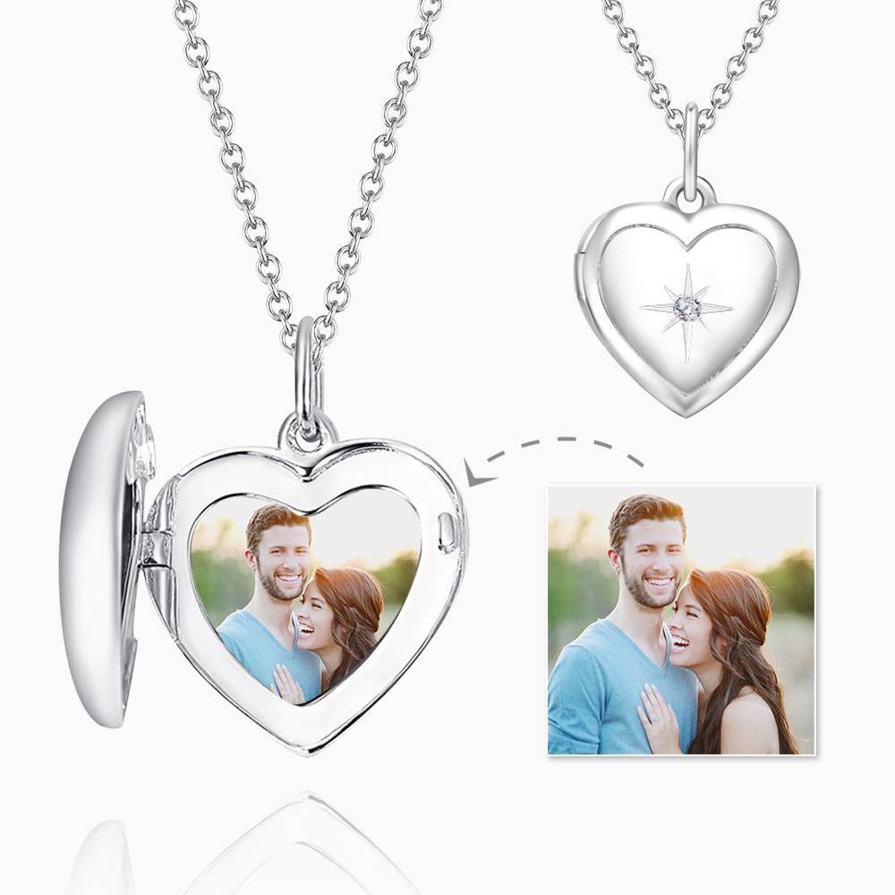 Star Printing Photo Locket Necklace Platinum Plated - soufeelus