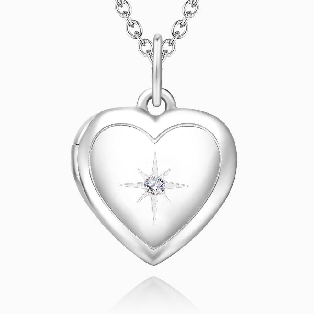 Star Printing Photo Locket Necklace Platinum Plated - soufeelus