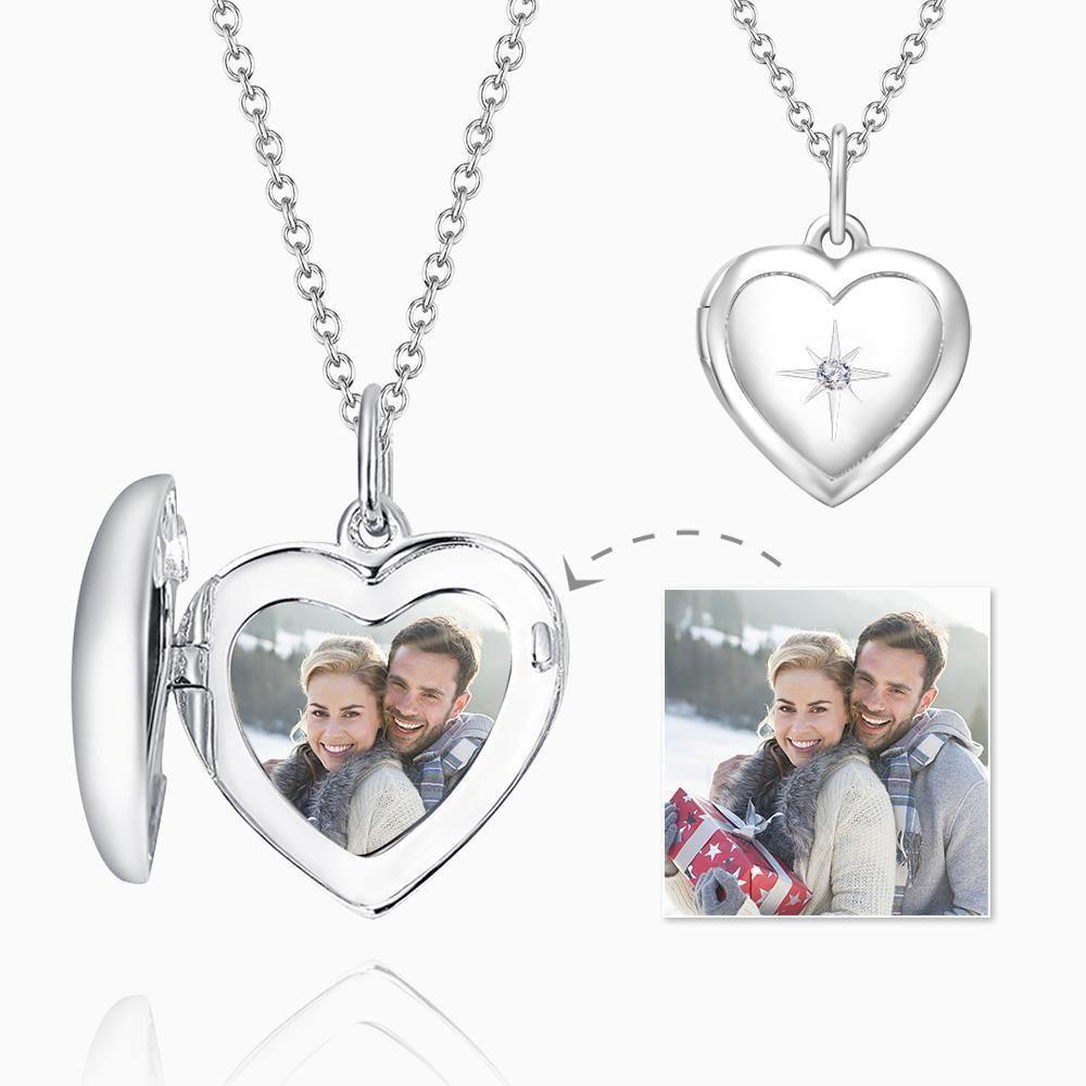 Star Printing Photo Locket Necklace Platinum Plated - soufeelus